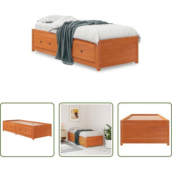 The Living Store Letto Da Giorno Senza Materasso Marrone Cera 90X200 Cm In Legno Di Pino Massiccio-image
