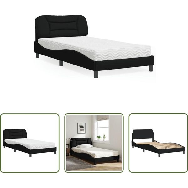 The Living Store Letto Con Materasso Nero 100X200 Cm In Tessuto-image
