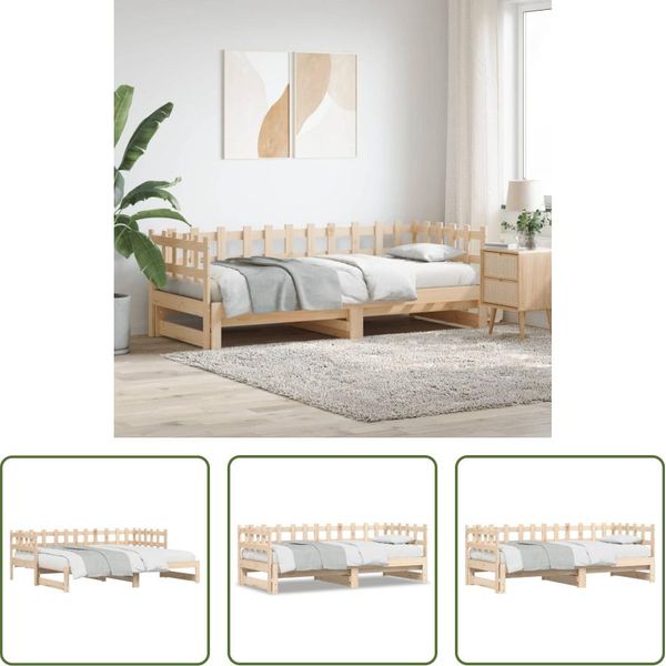 The Living Store Letto Da Giorno Allungabile 2X(80X200) Cm In Legno Di Pino Massiccio-image