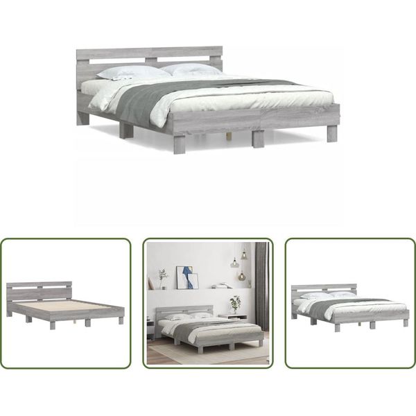 The Living Store Giroletto Con Testiera Grigio Sonoma 140X190 Cm In Materiale Ligneo-image