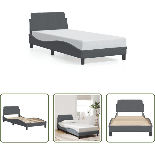 The Living Store Struttura Letto Con Testata Grigio Scuro 90X190 Cm In Velluto-image