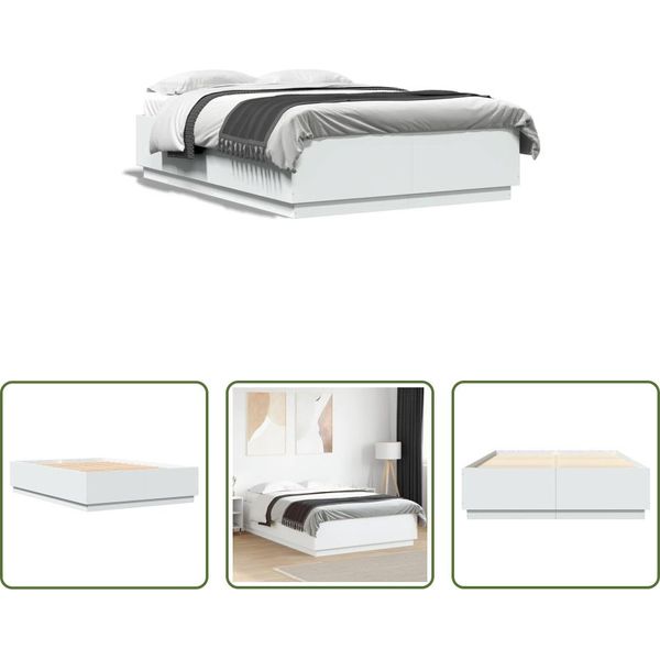 The Living Store Struttura Letto Bianca 150X200 Cm In Materiale Ligneo-image