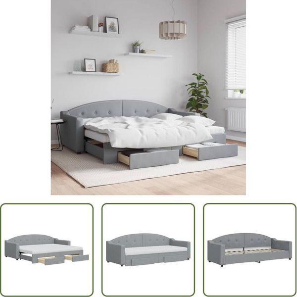 The Living Store Letto Da Giorno Allungabile Con Cassetti Grigio Chiaro 80X200 Cm Tessuto-image