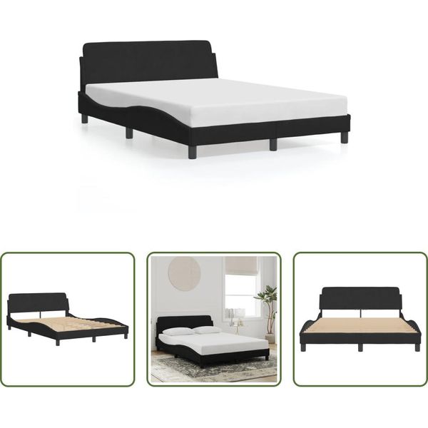 The Living Store Struttura Letto Con Testiera Nera 140X200 Cm In Velluto-image