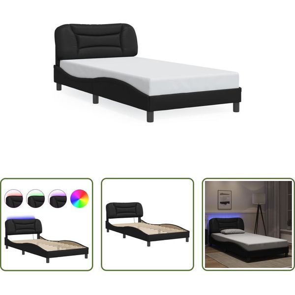 The Living Store Struttura Letto Con Led Nero 100X200 Cm In Ecopelle-image