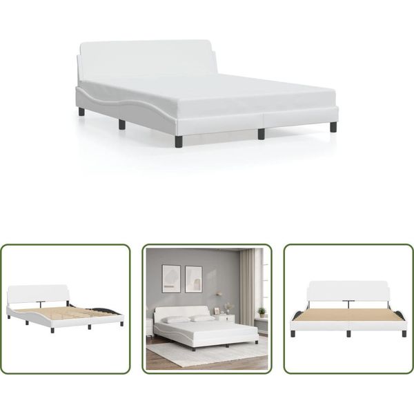The Living Store Struttura Letto Con Testiera Bianca 160X200 Cm In Ecopelle-image