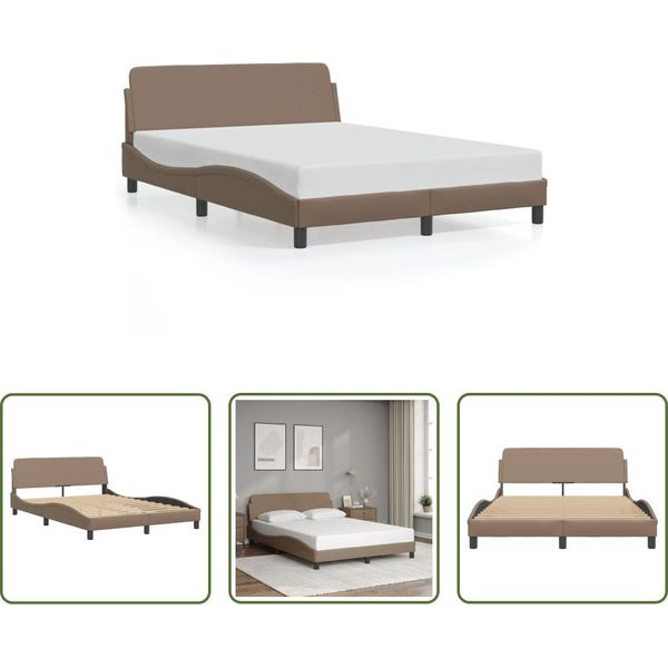 The Living Store Giroletto Con Testiera Cappuccino-Marrone 140X190 Cm In Ecopelle-image
