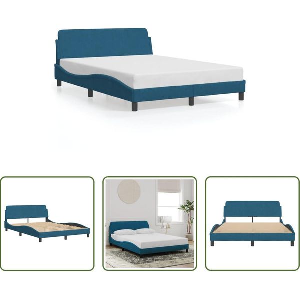 The Living Store Struttura Letto Con Testiera Blu 120X200 Cm In Velluto-image
