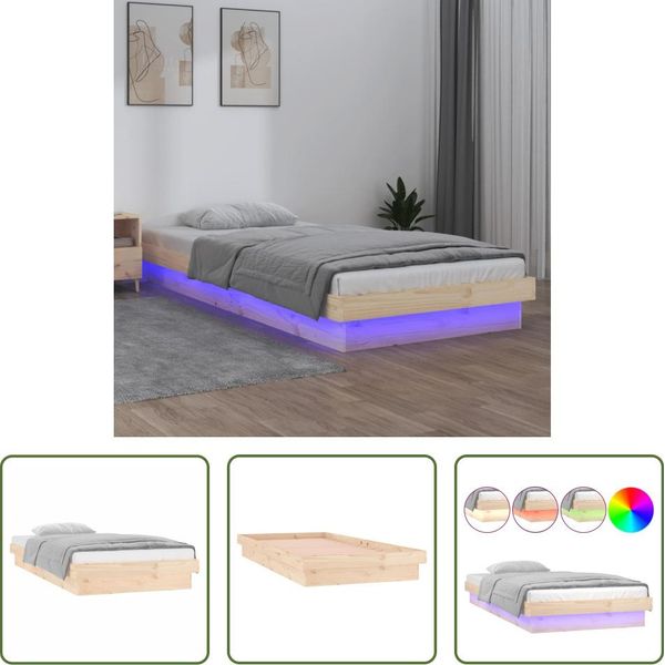 The Living Store Letto In Legno Massiccio Con Illuminazione A Led 100X200 Cm-image