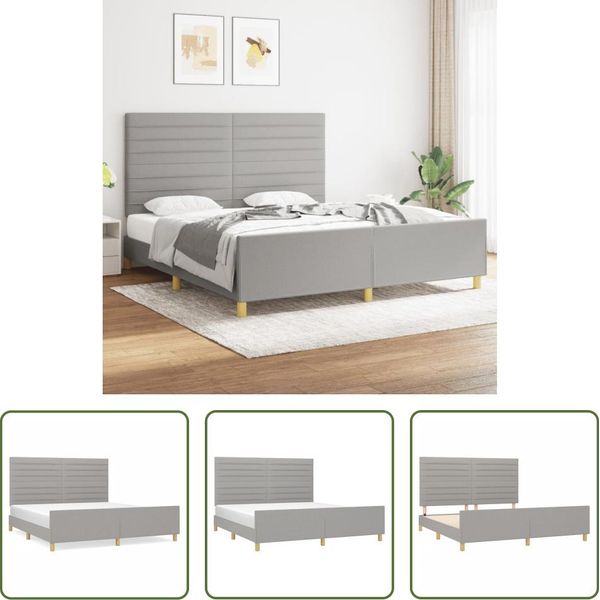 The Living Store Struttura Letto Con Testiera In Tessuto Grigio Chiaro 180X200 Cm-image
