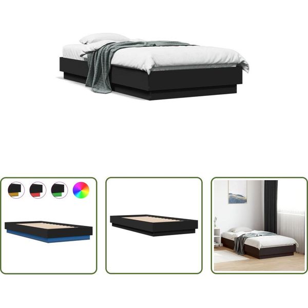 The Living Store Struttura Letto Con Led Nero 75X190 Cm-image