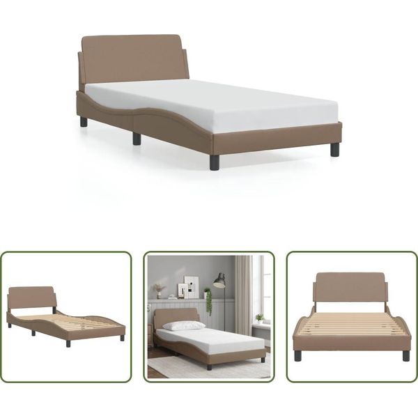 The Living Store Giroletto Con Testiera Cappuccino-Marrone 100X200 Cm In Ecopelle-image