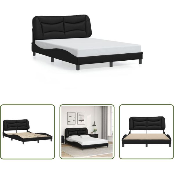 The Living Store Struttura Letto Con Testiera Nera 140X200 Cm In Ecopelle-image