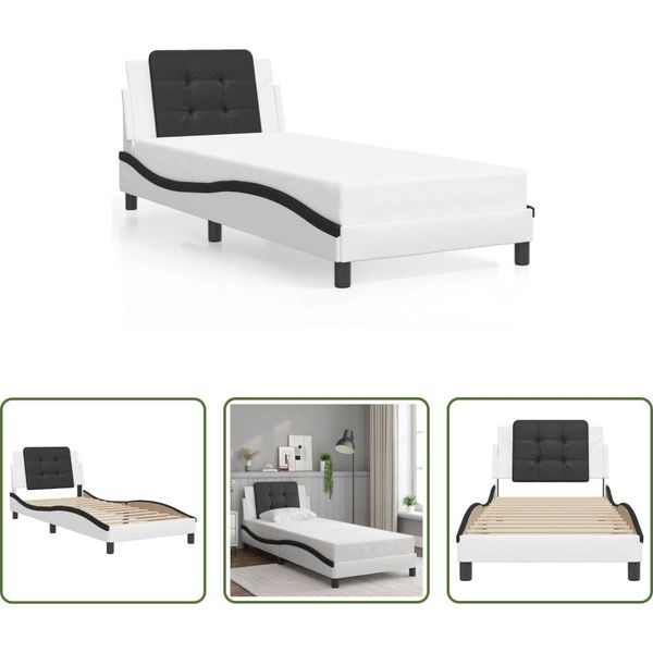 The Living Store Struttura Letto Con Testiera Bianca E Nera 90X190 Cm In Ecopelle-image