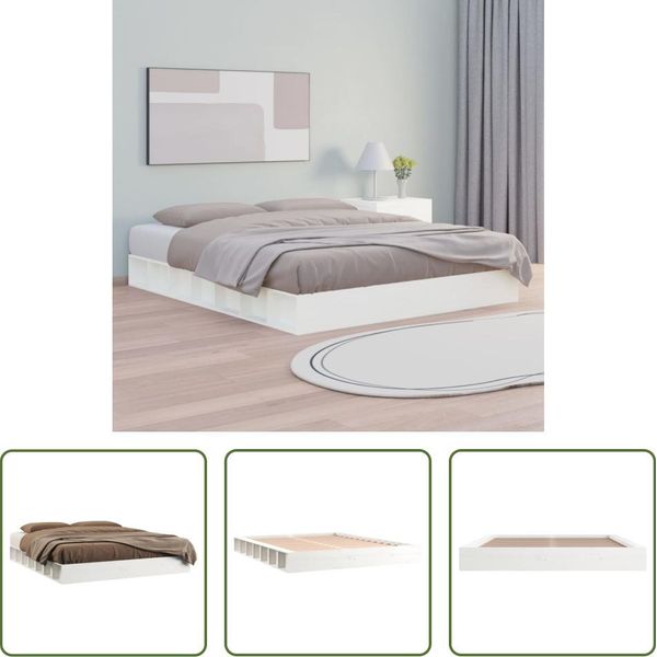 The Living Store Letto In Legno Massiccio Bianco 160X200 Cm-image