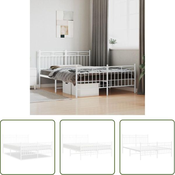The Living Store Struttura Letto Con Testiera E Pediera In Metallo Bianco 135X190 Cm-image