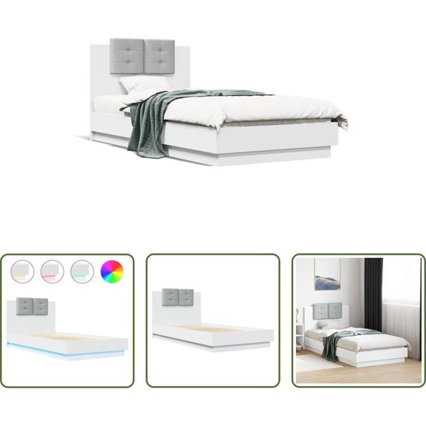 The Living Store Struttura Letto Con Testiera E Luci Led Bianche 75X190 Cm-image
