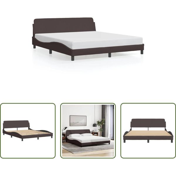 The Living Store Struttura Letto Con Testiera In Tessuto Marrone Scuro 160X200 Cm-image
