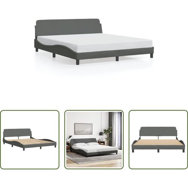 The Living Store Struttura Letto Con Testiera In Tessuto Grigio Scuro 160X200 Cm-image
