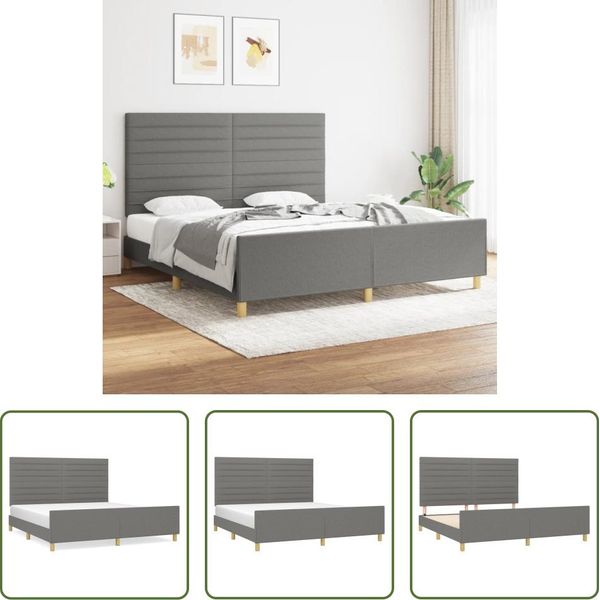 The Living Store Struttura Letto Con Testiera In Tessuto Grigio Scuro 180X200 Cm-image