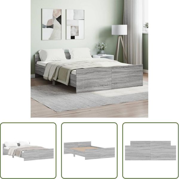 The Living Store Struttura Letto Con Testiera E Pediera Grey Sonoma 135X190 Cm-image