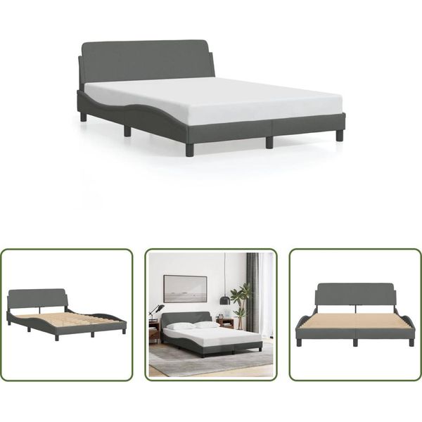 The Living Store Struttura Letto Con Testiera In Tessuto Grigio Scuro 140X200 Cm-image