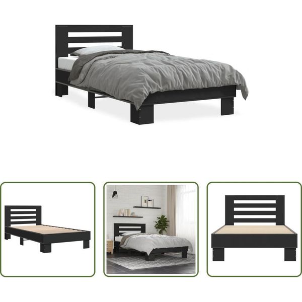 The Living Store Struttura Letto Nera 75X190 Cm In Legno E Metallo-image