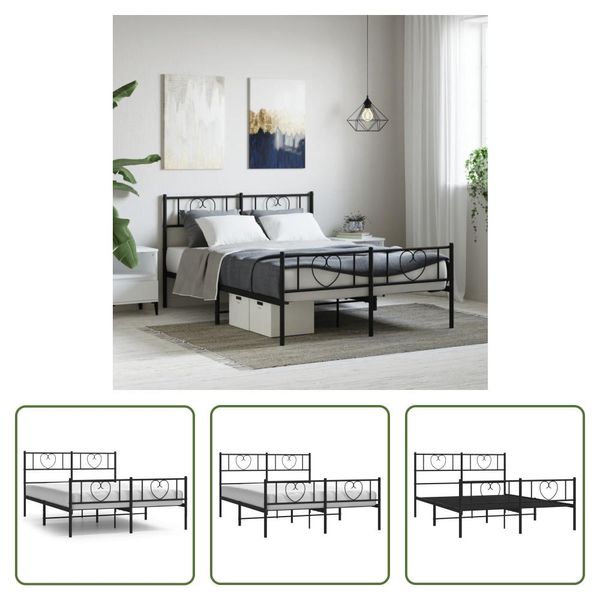 The Living Store Struttura Letto Con Testiera E Pediera In Metallo Nero 150X200 Cm-image