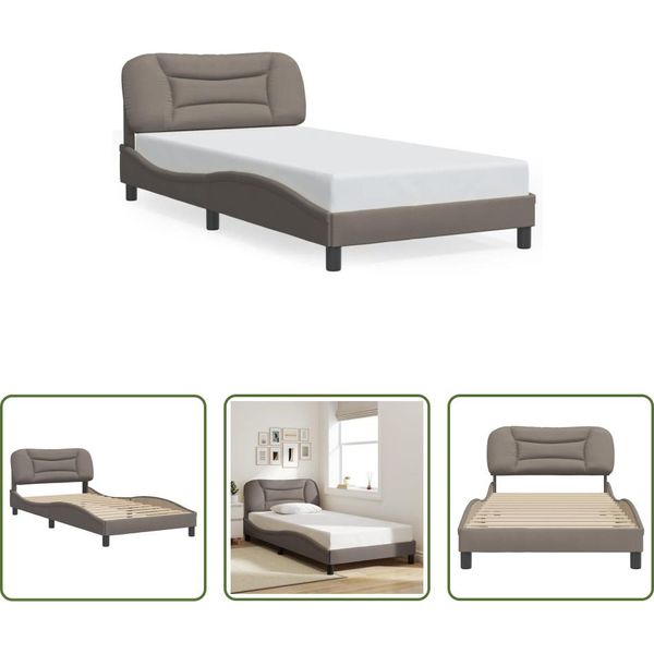 The Living Store Struttura Letto Con Testiera In Tessuto Taupe 100X200 Cm-image