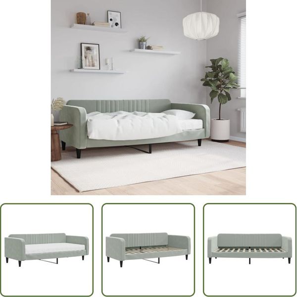 The Living Store Letto Da Giorno Con Materasso Grigio Chiaro 100X200 Cm In Velluto-image