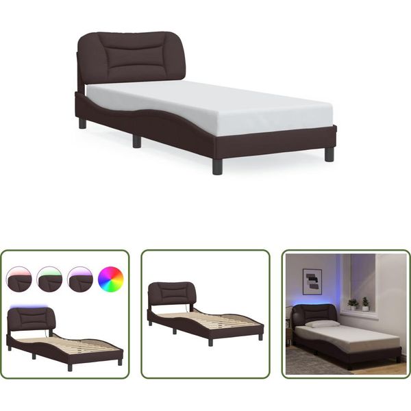 The Living Store Struttura Letto Con Led In Tessuto Marrone Scuro 90X200 Cm-image