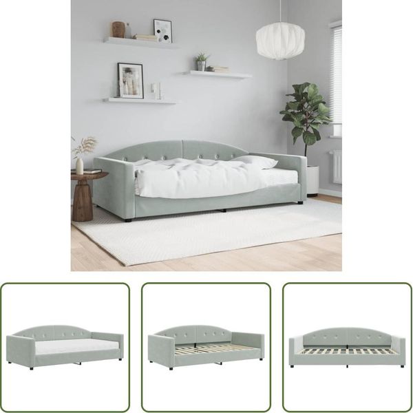 The Living Store Letto Da Giorno Con Materasso Grigio Chiaro 100X200 Cm In Velluto-image