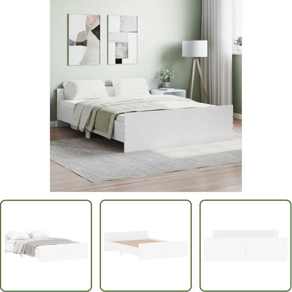 The Living Store Struttura Letto Con Testiera E Pediera Bianca 135X190 Cm-image