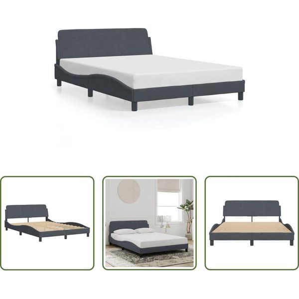 The Living Store Struttura Letto Con Testata Grigio Scuro 140X190 Cm In Velluto-image