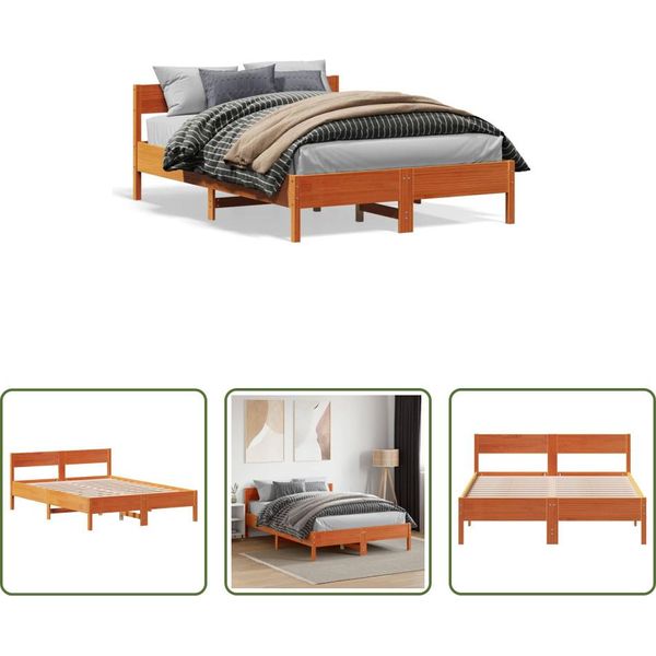 The Living Store Letto In Legno Massiccio Con Testiera Marrone Cera 120X190 Cm Pino-image