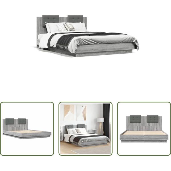 The Living Store Giroletto Con Testiera Grigio Sonoma 150X200 Cm In Materiale Ligneo-image