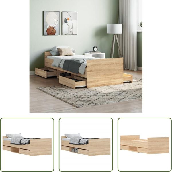 The Living Store Struttura Letto Con Testiera E Pediera In Rovere Sonoma 75X190 Cm-image