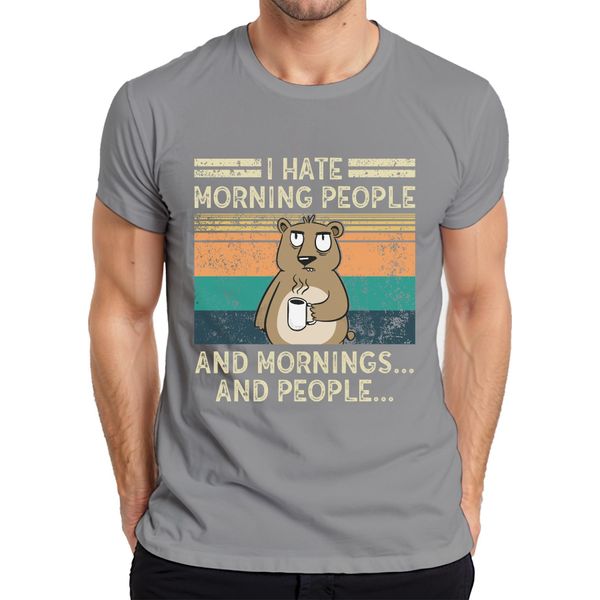 Maglietta Hate Morning People Mornings And People Coffee Bear Vintage Grunge Uomo, Grigio, 3XL-image