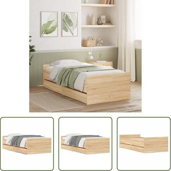 The Living Store Letto Con Cassetti In Rovere Sonoma 75X190 Cm-image