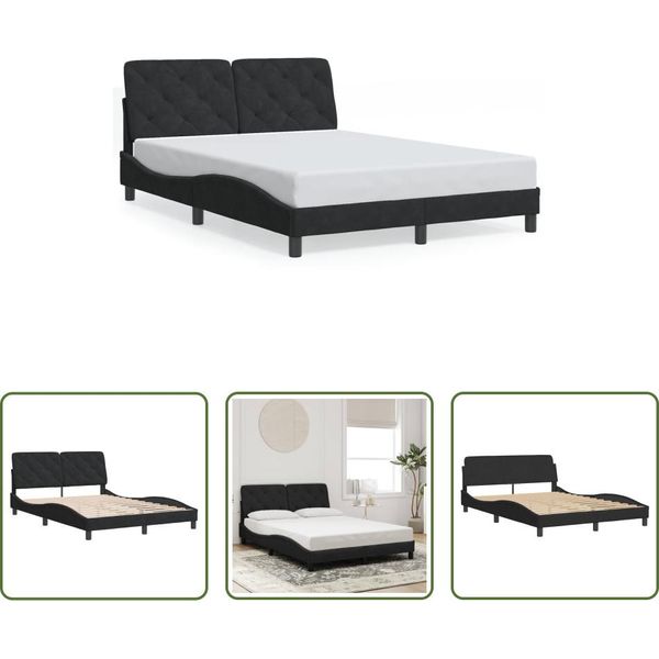 The Living Store Struttura Letto Con Testiera Nera 140X200 Cm In Velluto-image
