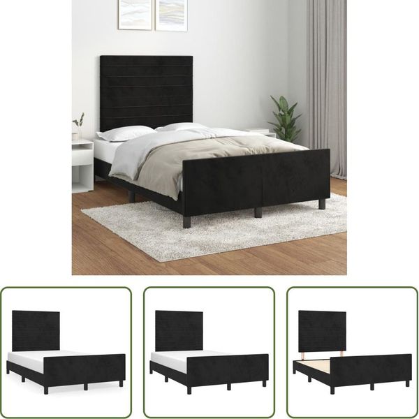 The Living Store Struttura Letto Con Testiera Nera 120X200 Cm In Velluto-image