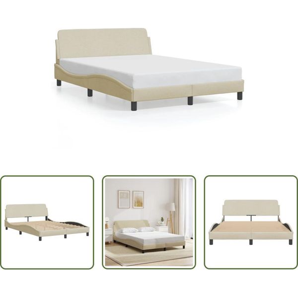 The Living Store Struttura Letto Con Testiera Crema 120X200 Cm In Tessuto-image