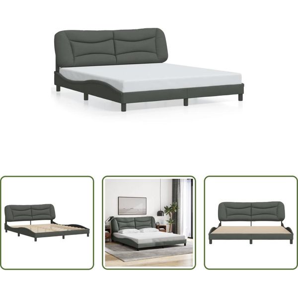 The Living Store Struttura Letto Con Testiera In Tessuto Grigio Scuro 180X200 Cm-image