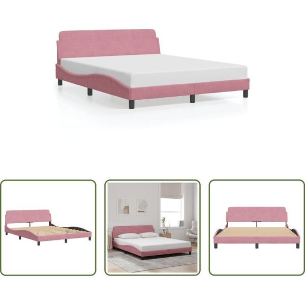 The Living Store Struttura Letto Con Testiera Rosa 160X200 Cm In Velluto-image