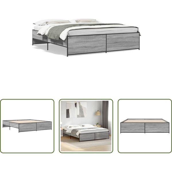 The Living Store Struttura Letto Grigio Sonoma 180X200 Cm In Legno E Metallo-image