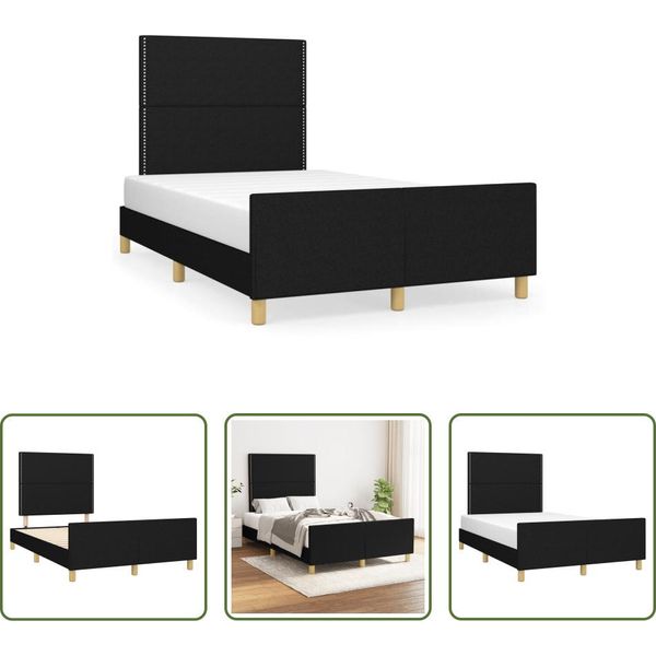 The Living Store Struttura Letto Con Testiera Nera 120X190 Cm In Tessuto-image