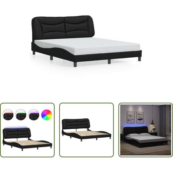 The Living Store Struttura Letto Con Led Nero 160X200 Cm In Ecopelle-image