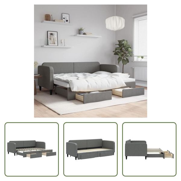 The Living Store Letto Da Giorno Allungabile Con Cassetti Grigio Scuro 80X200 Cm Tessuto-image