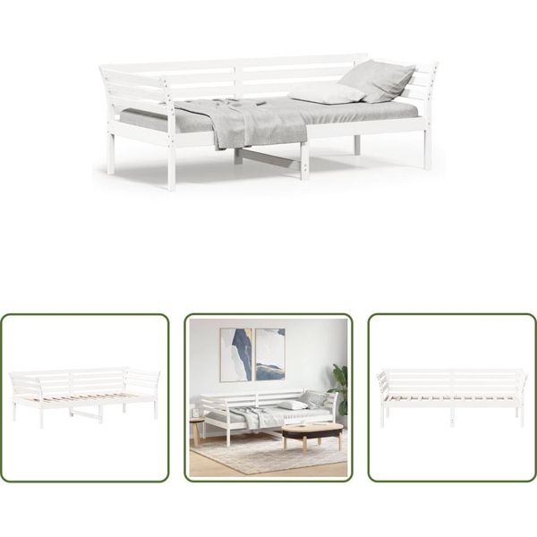 The Living Store Letto Da Giorno Bianco 100X200 Cm In Legno Di Pino Massiccio-image