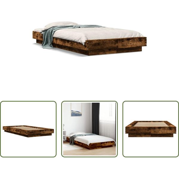 The Living Store Struttura Letto In Rovere Fumé 90X200 Cm Materiale A Base Di Legno-image